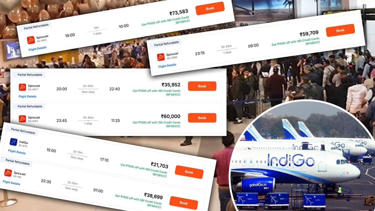 Indigo Flights Cancelled, SpiceJet And Air India Domestic Fares Soar With Rs 70,000 Per Ticket In Some Sectors