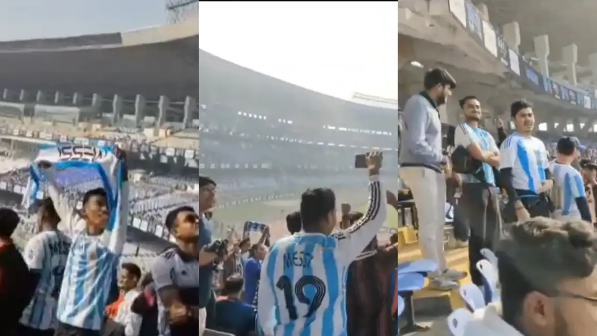 WATCH: Messi Chants Reverberate In The Salt Lake Stadium, Argentina Skipper Paints Kolkata ‘White And Blue’ On His Goat India Tour