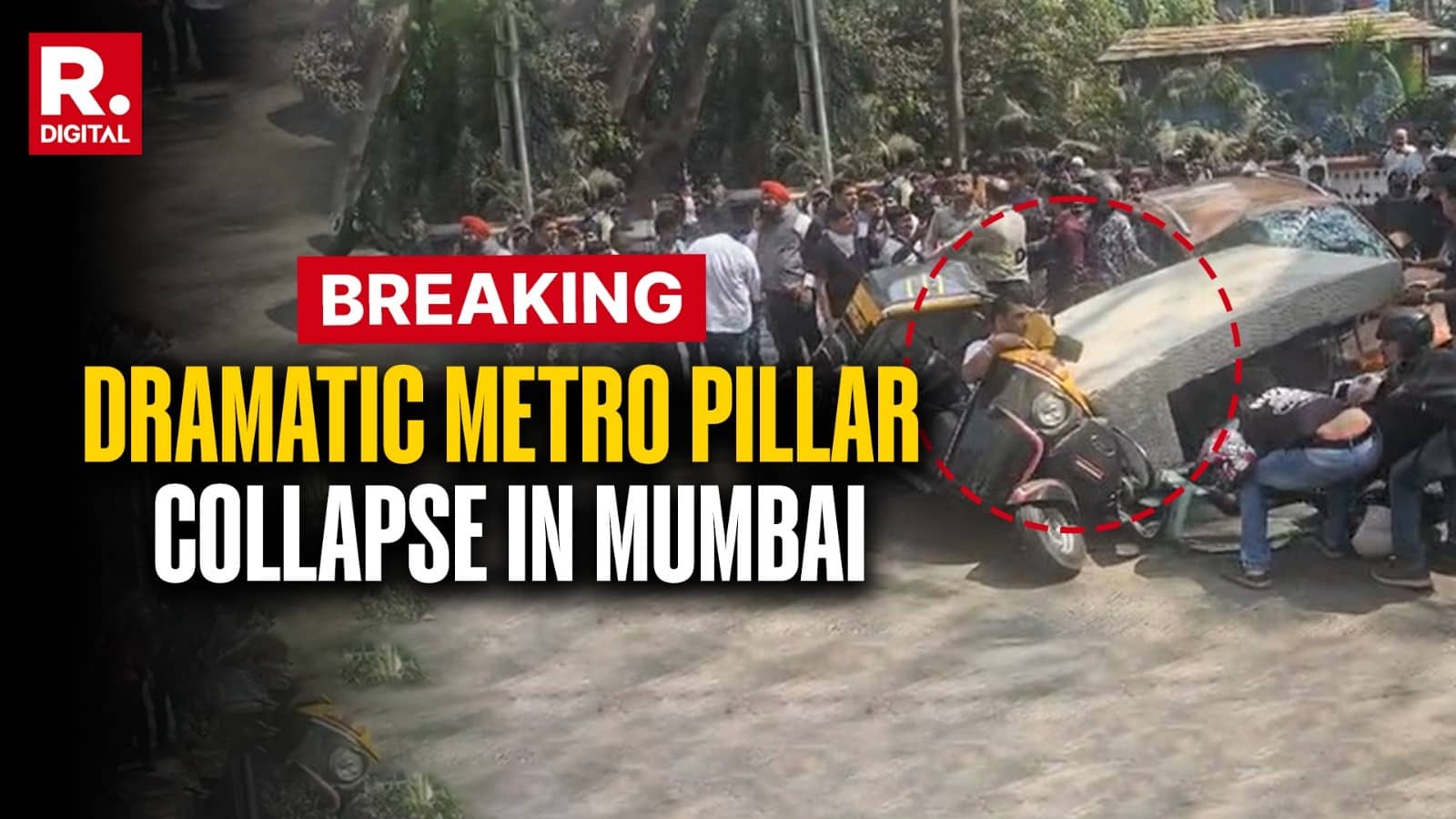 Mumbai Shocker: Under Construction Metro Pillar Portion Collapses On Moving Auto And Car In Mulund; 1 Dead, 5 Injured