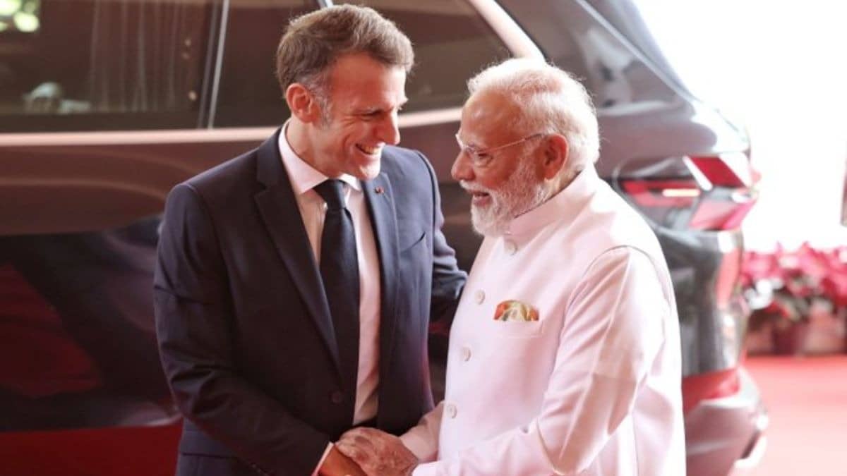 PM Modi meets French President Emmanuel Macron at Lok Bhavan in Mumbai
