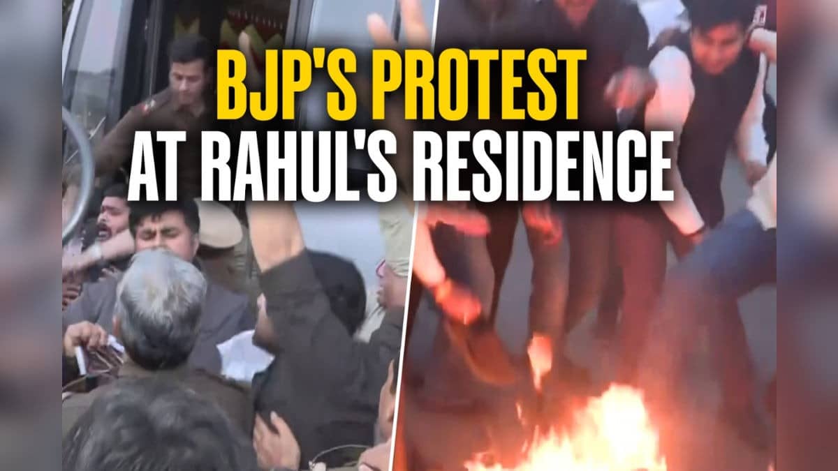 ‘Rahul Gandhi Sharam Karo…’: BJP Protests Outside Rahul’s Residence After Congress’ ‘Shirtless’ Demonstration At AI Summit