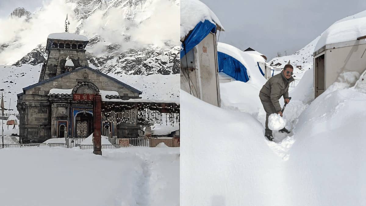 Kedarnath Covered in Thick Snow as Heavy Snowfall Continues; Temple Gates to Open on April 22 | WATCH