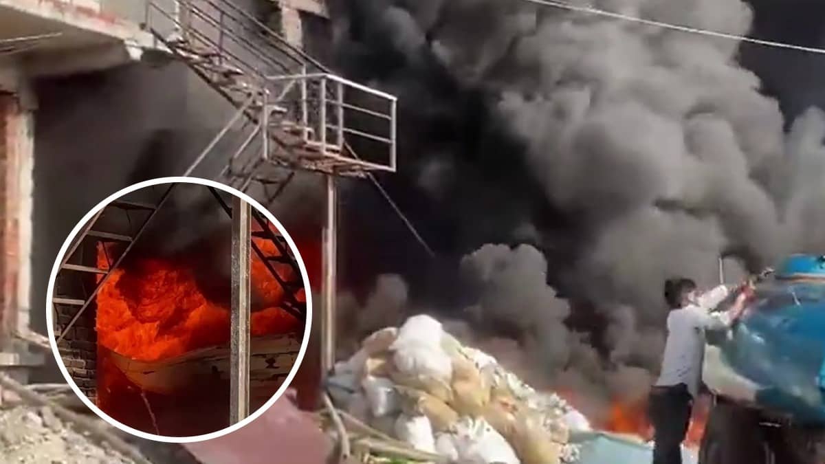 Massive Fire Breaks Out at Scrap Warehouse in Noida’s Sorkha Area; Fire Tenders Rushed To Spot