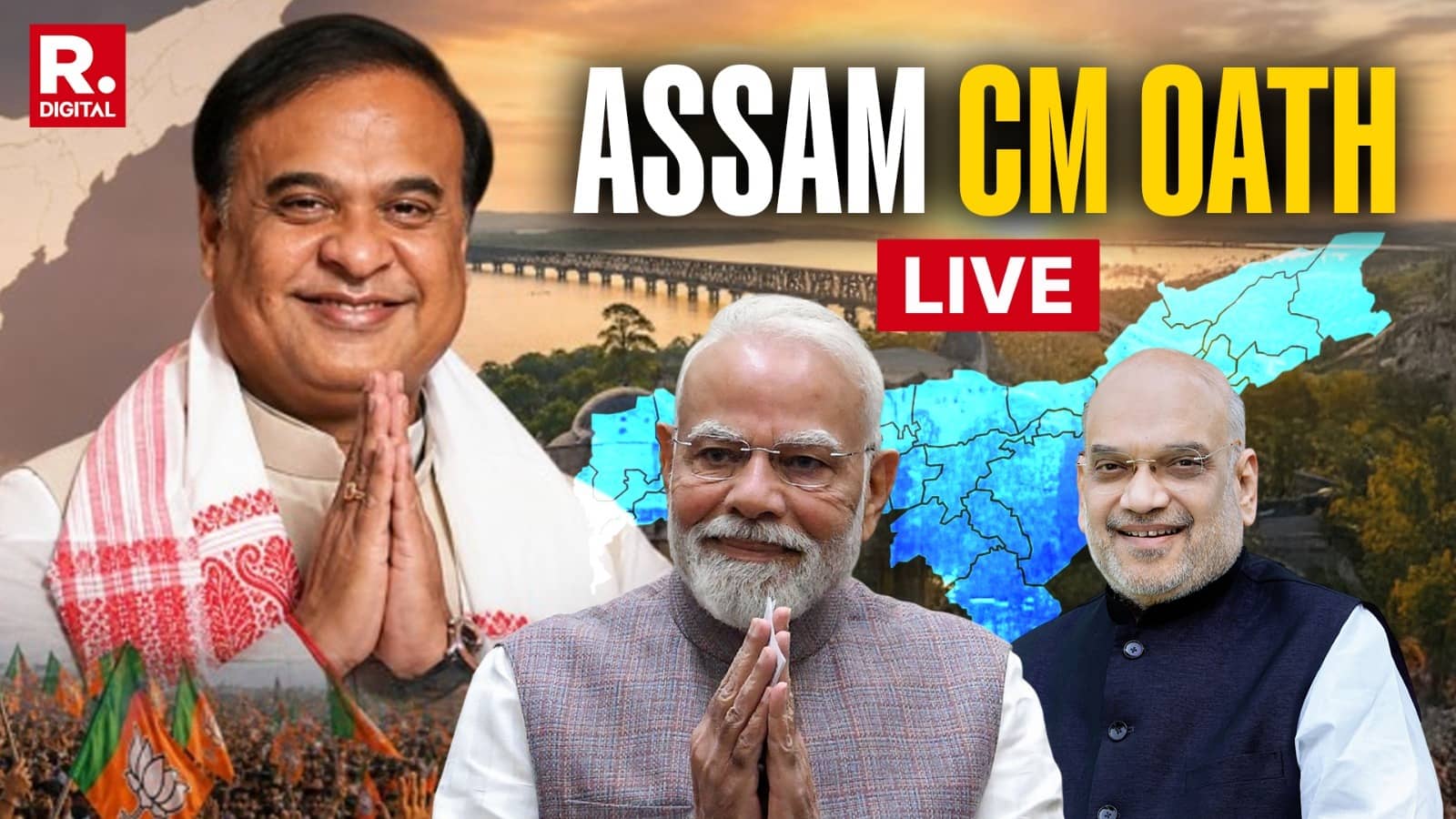 Assam CM Oath LIVE: Himanta Biswa Sarma Set To Take Oath for 2nd Consecutive Term, West Bengal CM Suvendu Adhikari Arrives in Assam