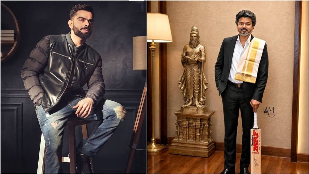 CM Vijay’s Virat Kohli Fan Moment Goes Viral As Thalapathy Poses With Bat Autographed By The GOAT
