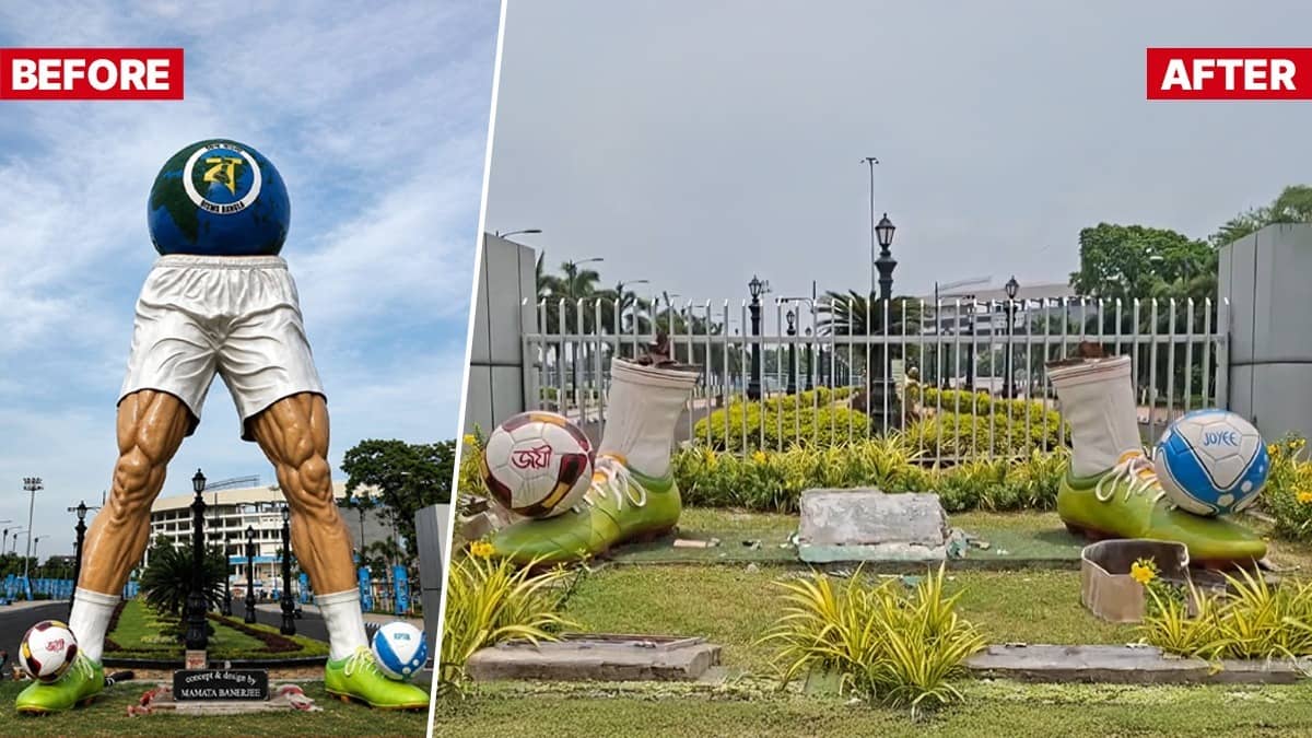 ‘Ugly, Grotesque’ Mamata-Era Football Sculpture Outside Salt Lake Stadium Razed By New BJP Govt