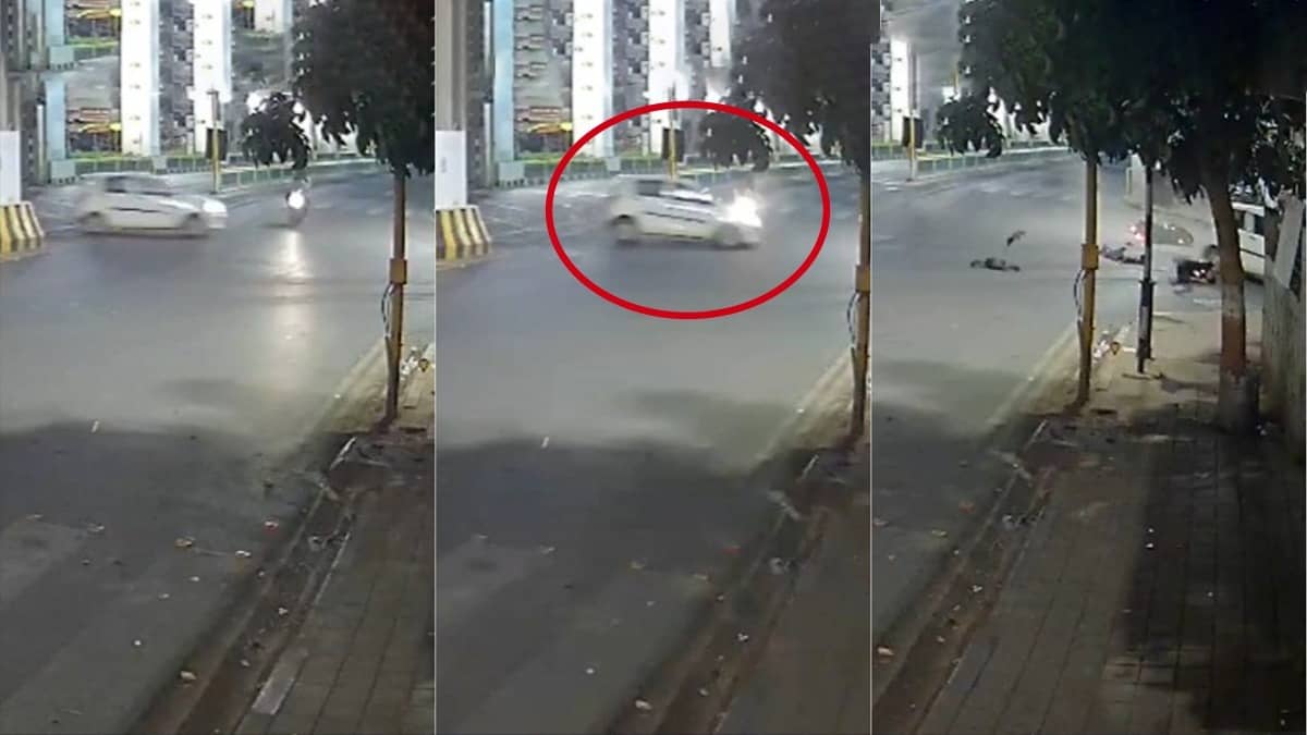 Ahmedabad Hit-And-Run: 1 Dead, 2 Injured After Speeding Car With Zero Valid License Rams Triple-Rider Bike; CCTV Captures Fatal Crash