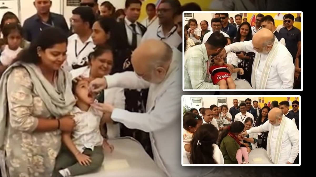 Amit Shah Administers Polio Drops to Children at Launch of ‘PM-Family Care Tracker’ in Gujarat | WATCH
