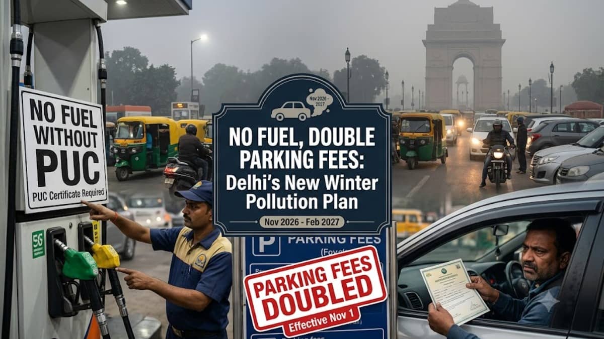 Delhi’s Winter Pollution Plan Explained: Double Parking Fees, No Fuel Without PUC, Work From Home Option