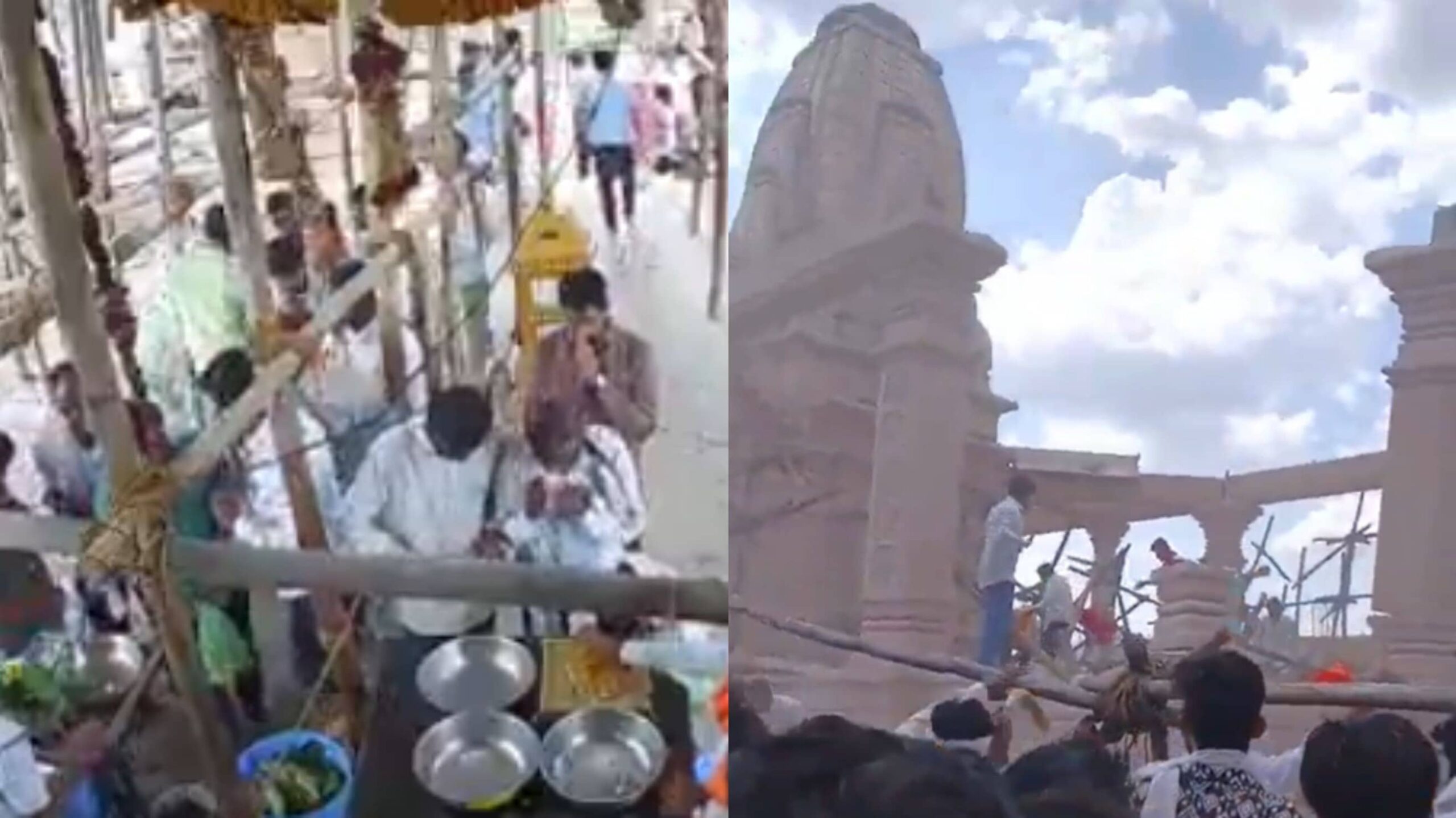 Horrific CCTV Footage Shows Hanuman Temple Roof Collapsing Suddenly In Maharashtra, 40 Devotees Trapped