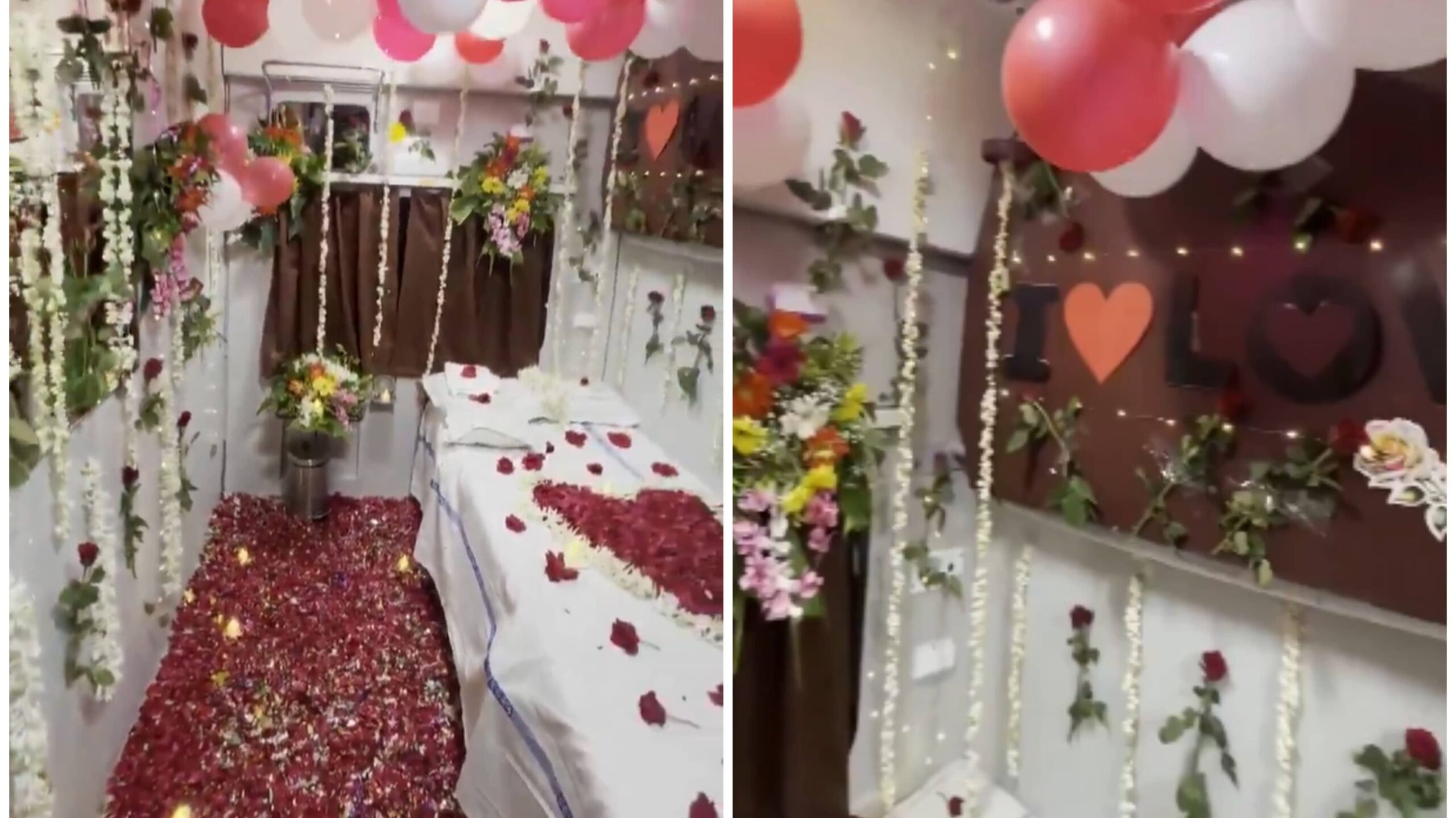 Honeymoon On Wheels: TC Suspended, Inquiry Ordered After Viral Video Shows Train Coach Decorated With Rose Petals, Balloons For ‘Suhagrat’