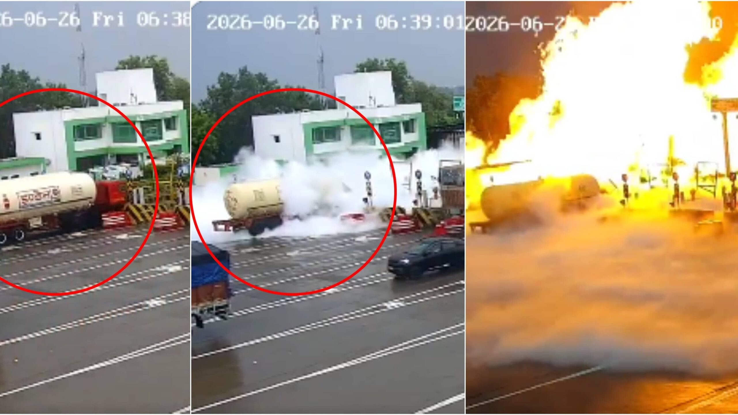 Horrifying CCTV Footage Shows Exact Moment LPG Tanker Exploded, Killing 5 & Engulfing UP Toll Plaza In Massive Flames